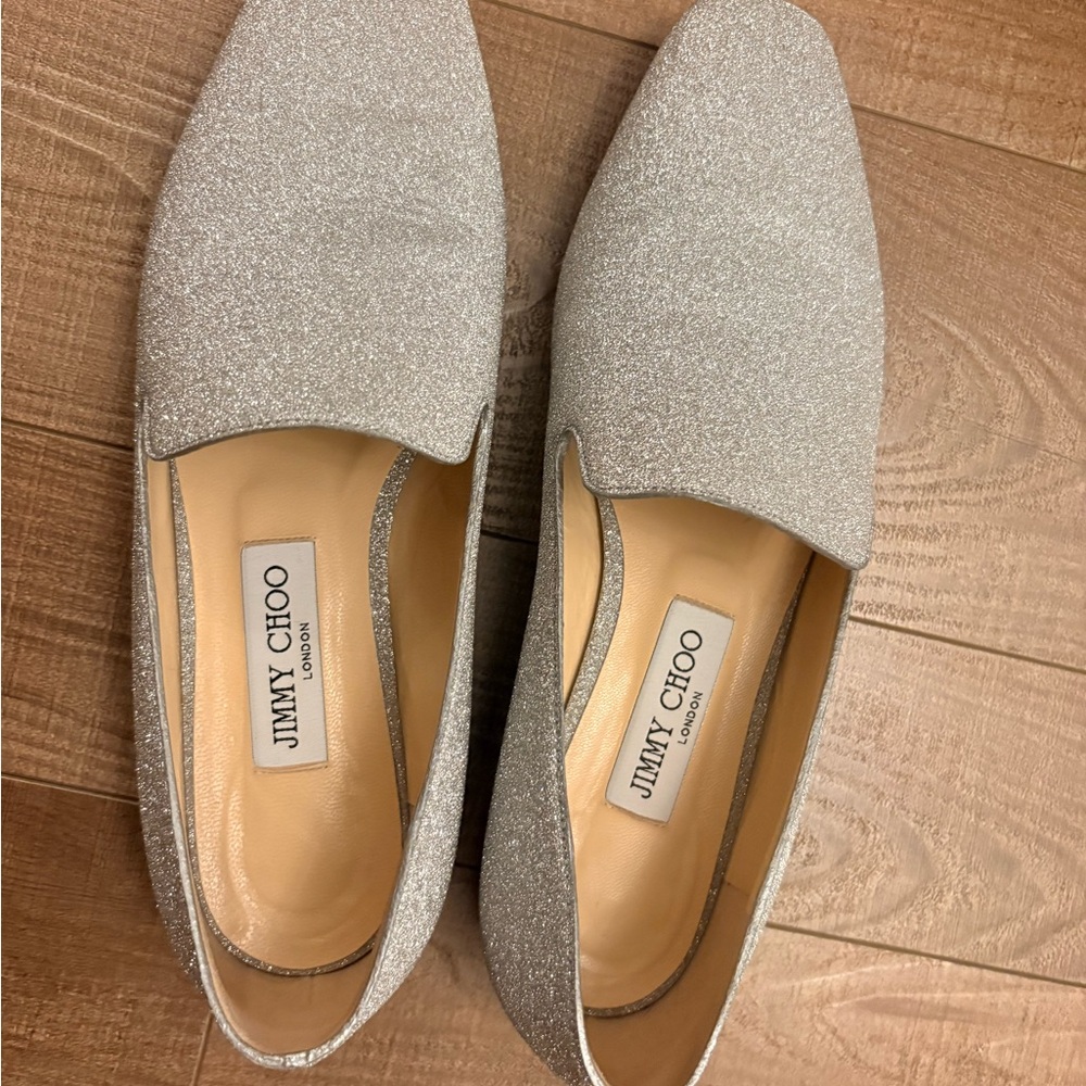 Jimmy Choo Glittering Silver Loafers - Picture 3 of 12